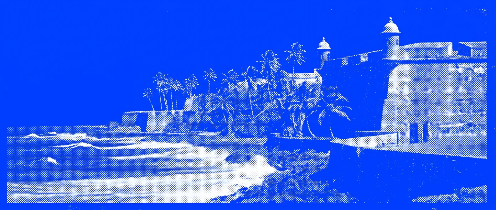 la isla en trama de puntos blanca sobre azul