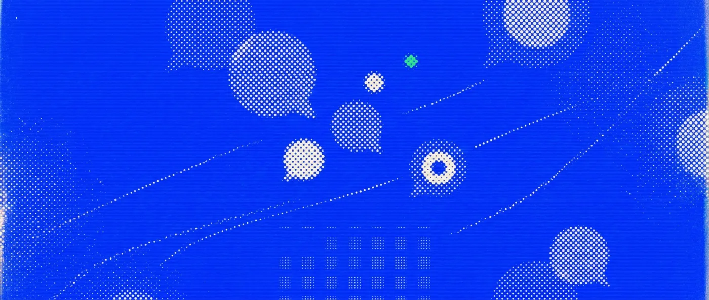 halftone ilustración de social media y calendario en azul coquia